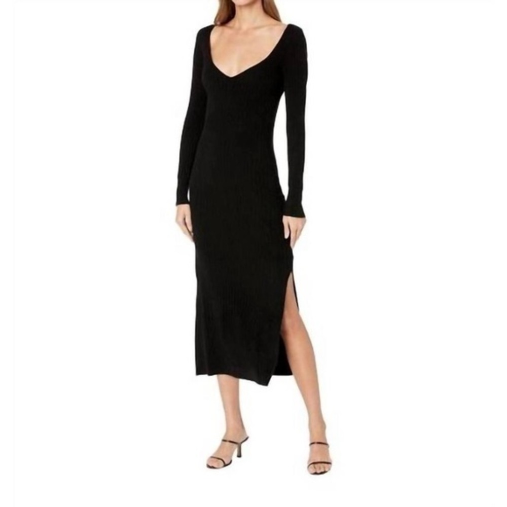 ✅ Paige Sweater Dress Minette Ribbed Midi Long Sleeve in Black